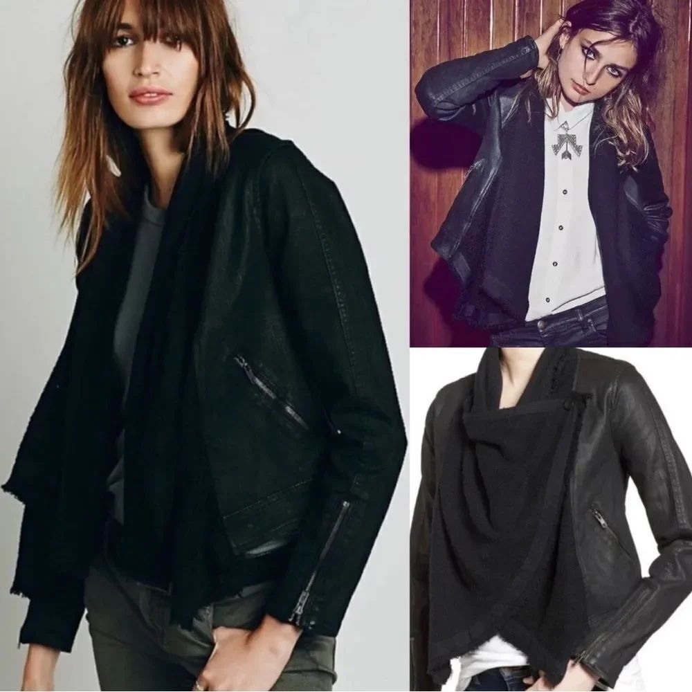 NWT Free People Draped Faux Leather Jacket Black Size S